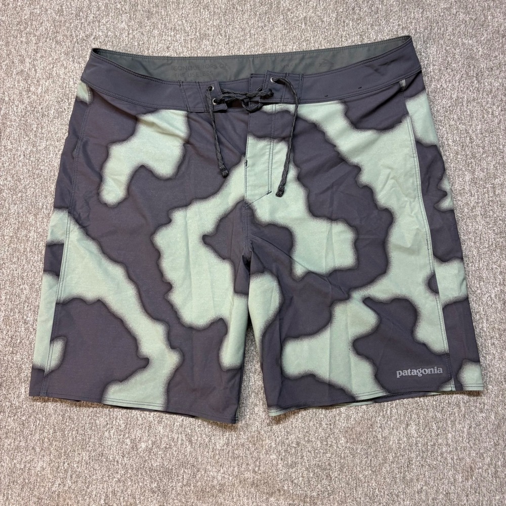 Patagonia Hydro Series Boardshorts Mens 34 Gray Green Abstract Camo Swim Trunks